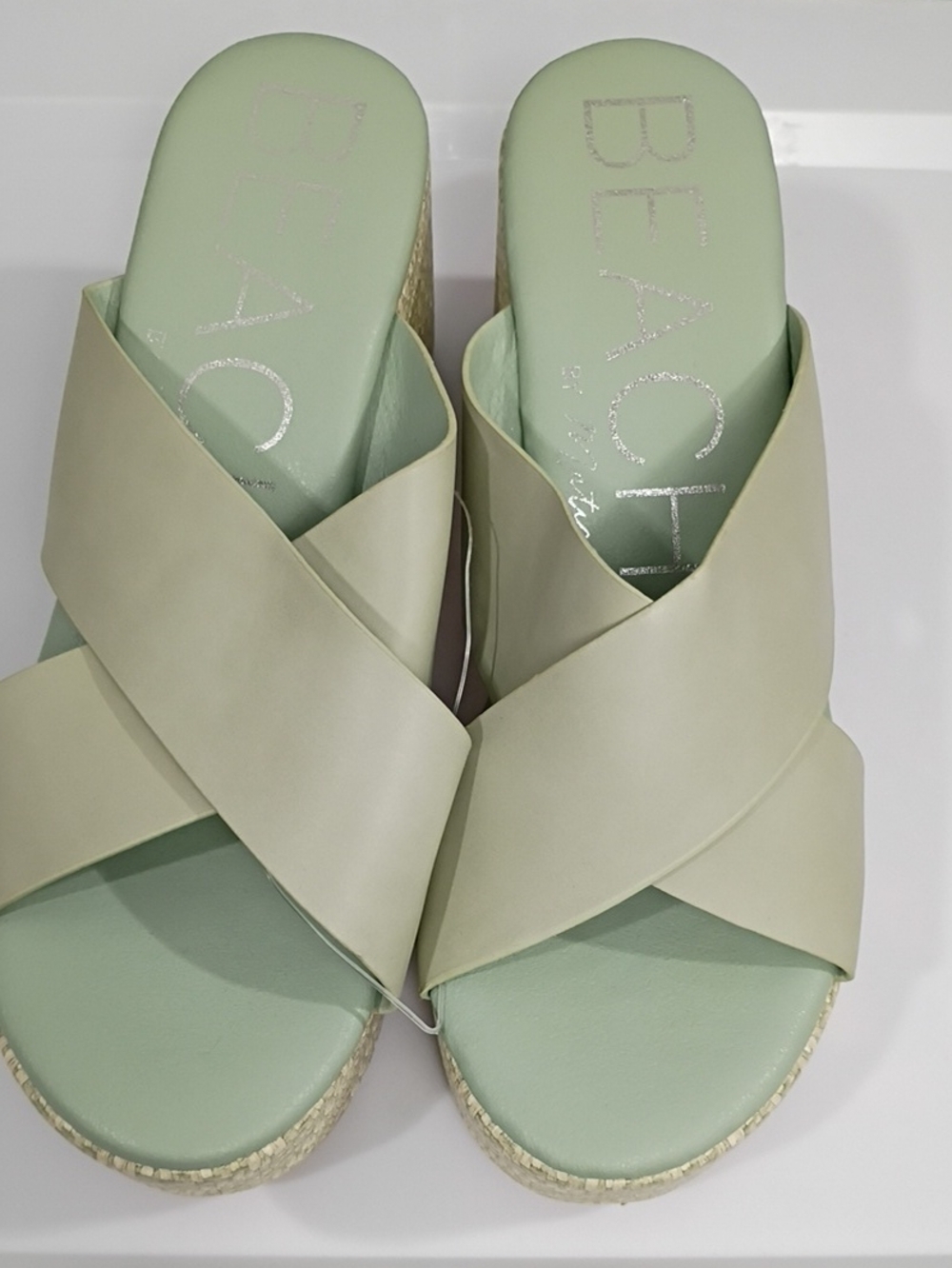 BEACH By Matisse Chunky Pale Mint Crisscross Platform Slide Sandals SIZE 8 NWT